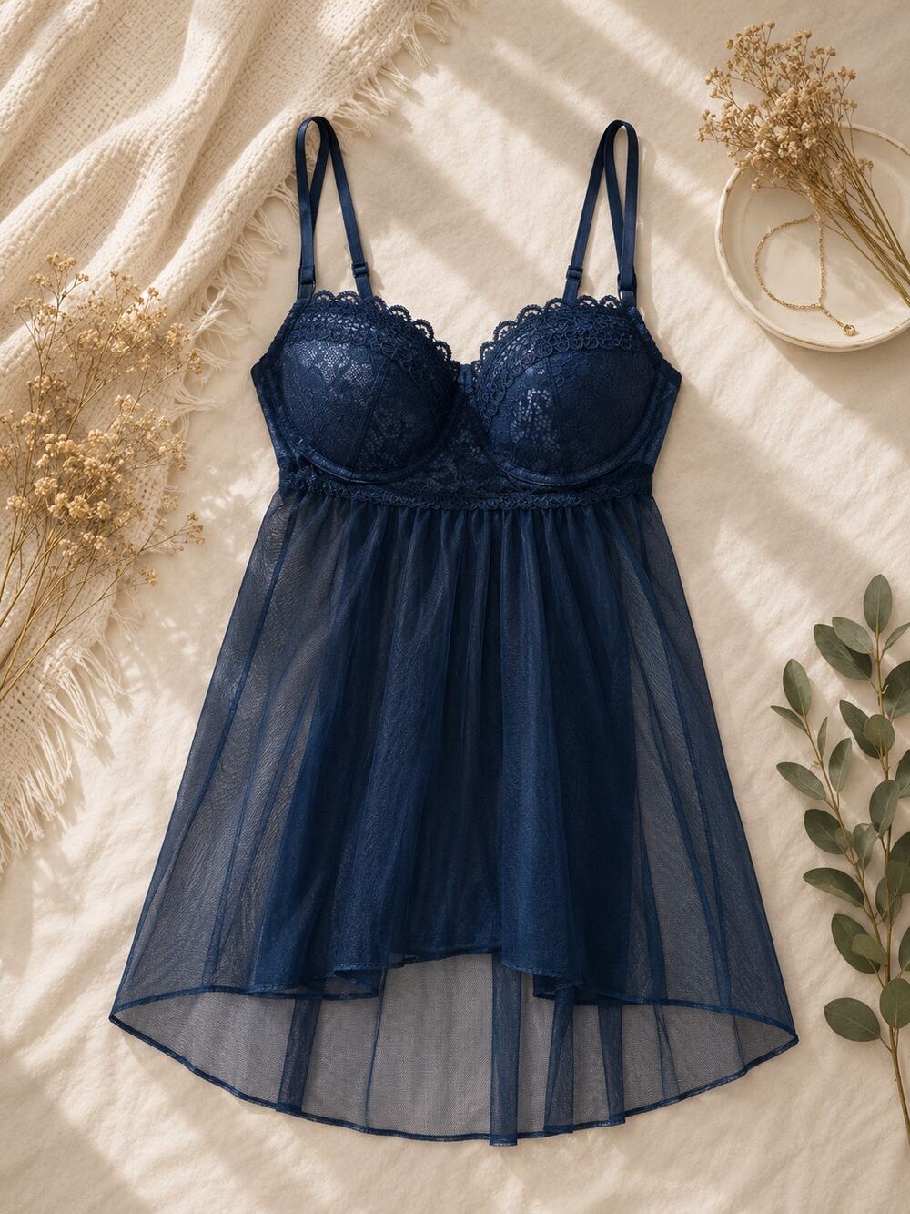 Victoria's Secret Women's Sheer Lace Babydoll Top Adjustable Straps Black SZ 32C
